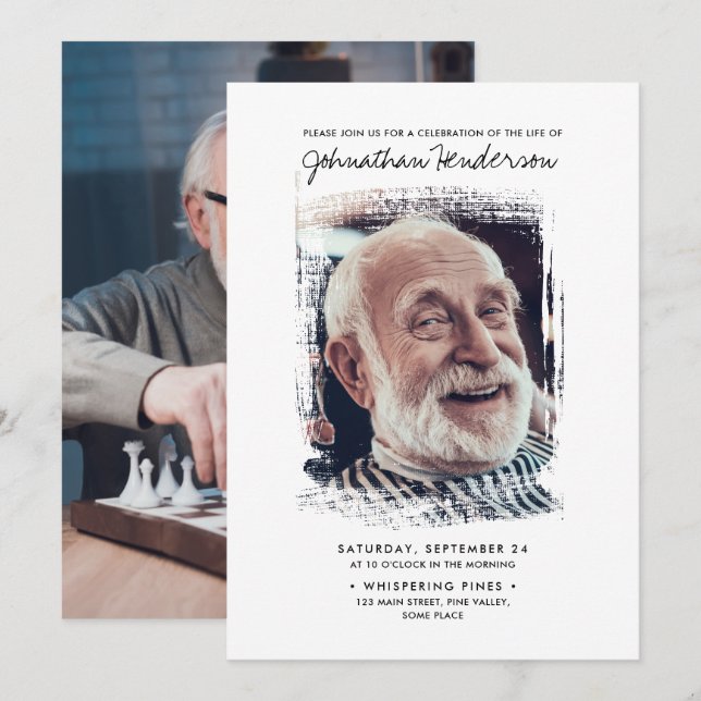 2-Foto-Feier zum Leben/Beerdigung/Gedenkfeier Einladung (Vorne/Hinten)