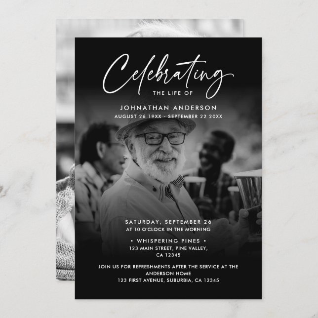 2-Foto-Feier zum Leben/Beerdigung/Gedenkfeier Einladung (Vorne/Hinten)