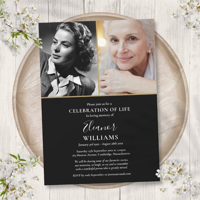 2 Foto Feier zur Beerdigung des Lebens Einladung (2 Photo Celebration of Life Funeral Invitation)