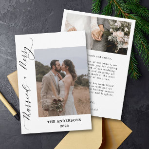 2 Foto Frohe Verheiratete Drehschrift Hochzeit Wei Dankeskarte