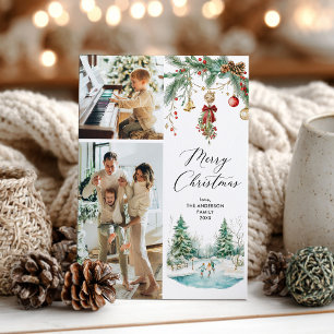 2 Foto Frohe Weihnachten Winter Szene & Mistletoe