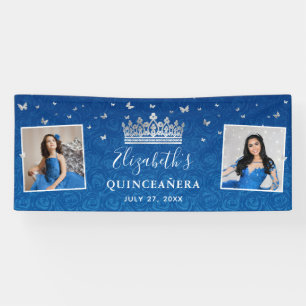 2 Foto Geburtstag Silber und Royal Blau Quinceaner Banner