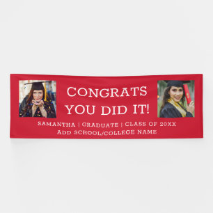 2 Foto Glückwunsch Graduate 2025 Abschluss Rot Banner
