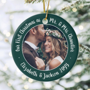 2 Foto Herr und Frau 1. Weihnachten Skript Grün We Keramik Ornament