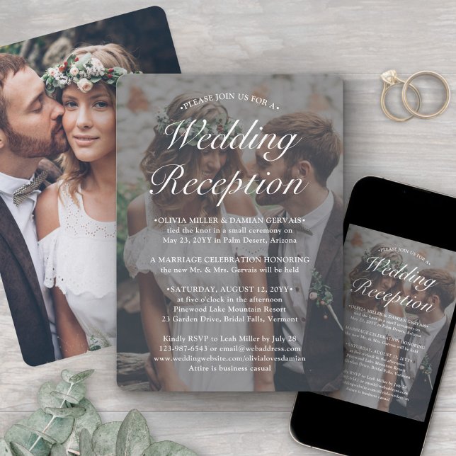 2 Foto Hochzeitsempfang nur eleganter weißer Text Einladung (Von Creator hochgeladen)