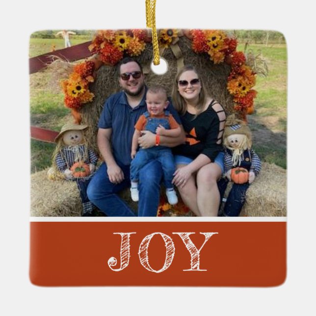 2 Foto Joy Burnt Orange Rust Herbstfarben Urlaub Keramikornament (Vorderseite)