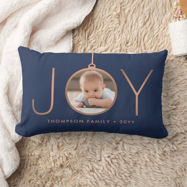 2 Foto JOY Navy Blue Copper Chic Moderne Weihnacht Lendenkissen (Decke)