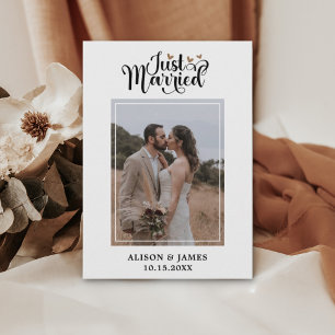 2 Foto Just Married Moderne Schrift Herz Hochzeit Ankündigung