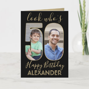 2 Foto Look Who's 50 Fünfzigste Geburtstags Black Karte
