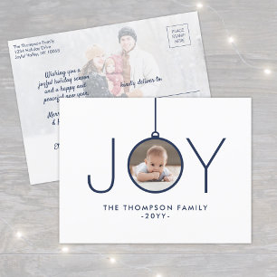 2 Foto Moderne Minimalistische Navy Blue White Joy Feiertagspostkarte