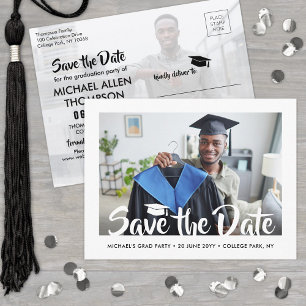 2 Foto Modernes Script Abschluss Save the Date Postkarte