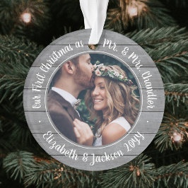 2 Foto Mr. & Mrs. 1. Christmas Gray Imitate Wood Ornament