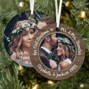 2 Foto Mr. & Mrs. 1 Weihnachten Rustikale Imitate  Ornament Aus Metall