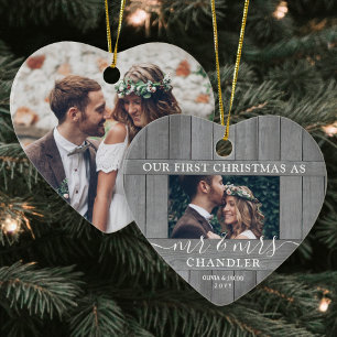 2 Foto Mr. & Mrs. 1. Weihnachtslieder Imitate Holz Keramik Ornament