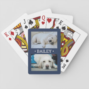 2 Foto Name Haustier / Familienfotos Navy Blue Whi Spielkarten