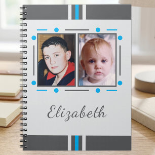 2 Foto Name Text Blau Grau Notizblock
