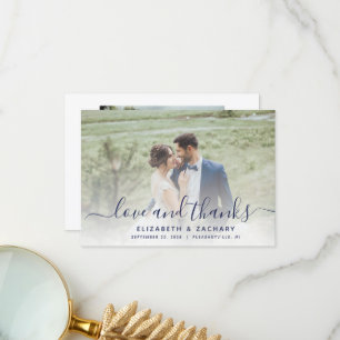 2-Foto-Navyblau-Script-Hochzeit Dankeskarte