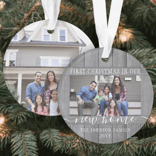 2 Foto Neues Zuhause Erstes Weihnachten Grau Faux Ornament