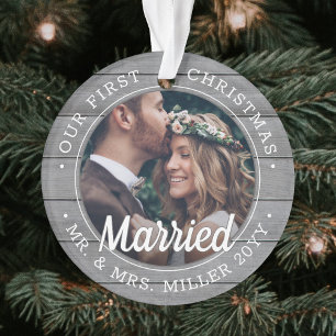 2 Foto Newlyweds 1. Weihnachten Verheiratet Graue  Ornament