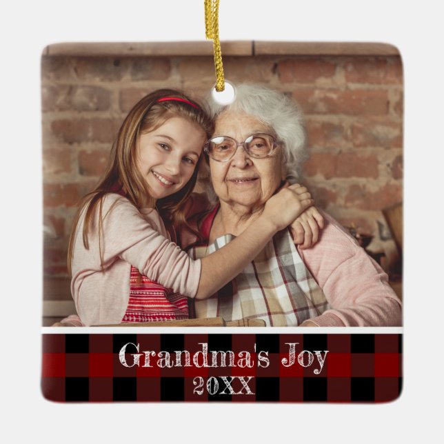 2 Foto Oma's Joy Red Buffalo Kariert Keramikornament (Vorderseite)