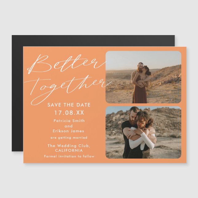 2 Foto orange cool besser Save the Date Magnetkarte (Vorne/Hinten)