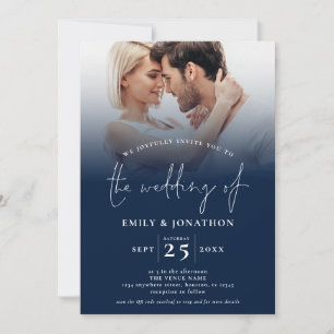 2 Foto Overlay Script QR Navy White Wedding Einladung