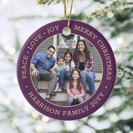 2 Foto Peace Liebe Freude Weihnachten Lila Gold Keramik Ornament