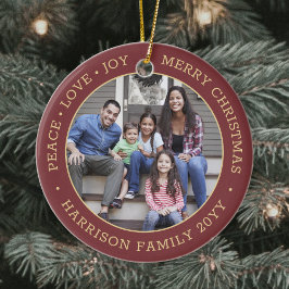 2 Foto Peace Liebe Freude Weihnachten Rot & Gold Keramik Ornament