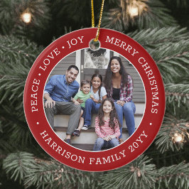 2 Foto Peace Liebe Freude Weihnachten Rot & Weiß Keramik Ornament