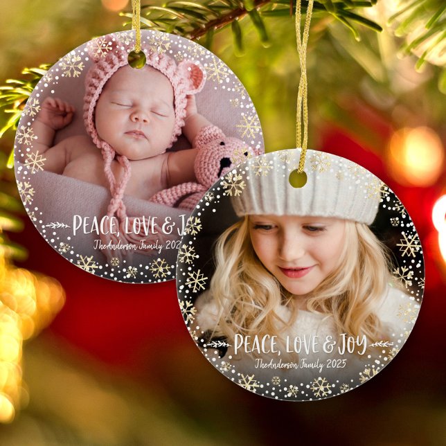 2 Foto Peace Liebe Jos Gold Snowflake Weihnachten Keramik Ornament (Von Creator hochgeladen)