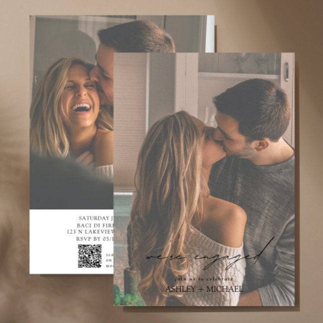 2 Foto QR Code Script-Engagement Partei Einladung (Easily personalize this engagement party invite with your photos and deets!)