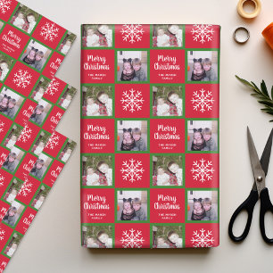 2 Foto - Red Green Frohe Weihnachtsschneeflocken Geschenkpapier Set