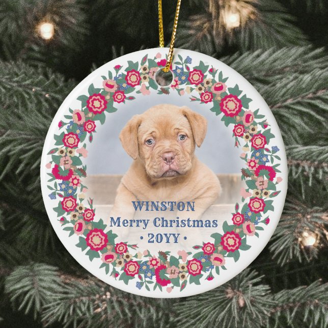 2 Foto Retro Holiday Florale Weihnachtsfeier Keramik Ornament (Von Creator hochgeladen)