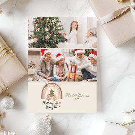 2 Foto Retro Regenbogen Merry & Bright Feiertagskarte