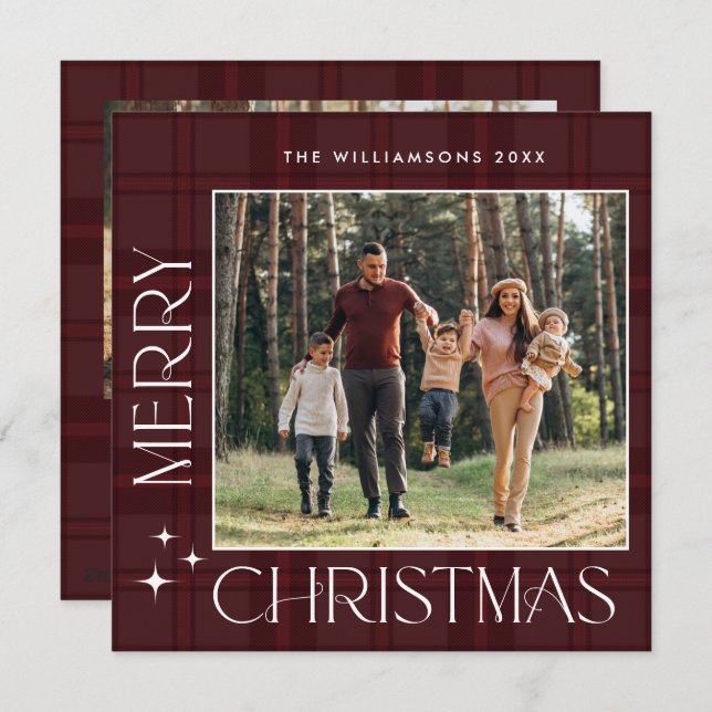 2 Foto Retro Weihnachten Karierte Gruß (Vorne/Hinten)