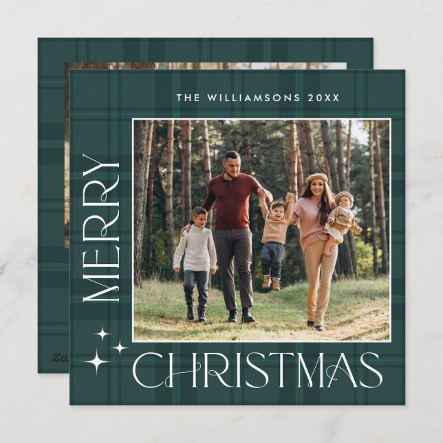 2 Foto Retro Weihnachten Karierte Gruß (Vorne/Hinten)