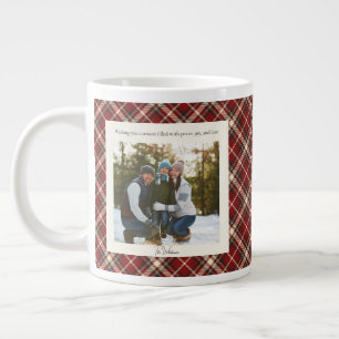 2 Foto Rot Kariert Rustikales Monogramm Trendiger Jumbo-Tasse