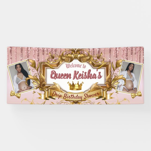  2 Foto Royalty Pink Rose Gold Glitzer Tropfen Banner (Horizontal)