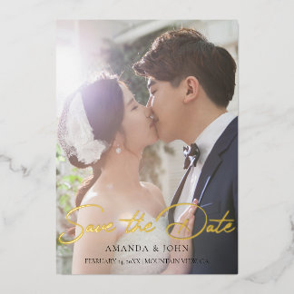 2 Foto Save The Date Hochzeits-Einladung Gold Folieneinladung