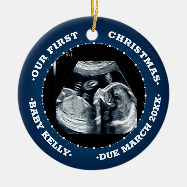 2 Foto Schwangerschaft Ankündigung erwartender Elt Keramik Ornament (Vorne)