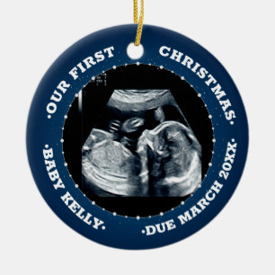 2 Foto Schwangerschaft Ankündigung erwartet Elter Keramik Ornament