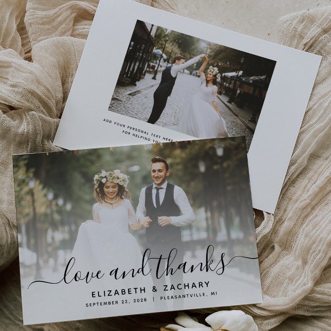 2-Foto-Schwarze Schrift Hochzeit Dankeskarte (Von Creator hochgeladen)