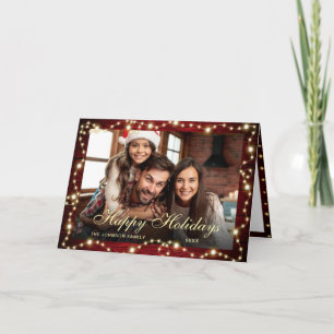 2 FOTO Sparkle Weihnachtslicht Rustikale Gruß Feiertagskarte
