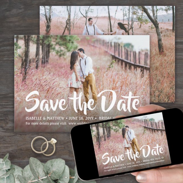 2 Foto Stilvolle White Calligraphy Script Wedding Save The Date (Von Creator hochgeladen)