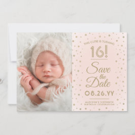 2 Foto Sweet 16 Birthday Blush Gold Save the Date
