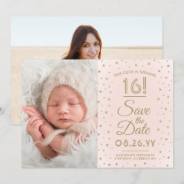 2 Foto Sweet 16 Birthday Blush Gold Save the Date