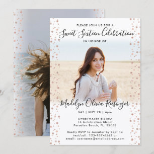 2 Foto Sweet 16 Modern Pink Rose Gold Glitzer Einladung