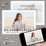 2 Foto Sweet 16 Moderne Minimal Sechzehnte Geburts Einladung<br><div class="desc">Mit dieser stilvollen 2-Foto-Einladung laden Sie Familie und Freunde zu einer eleganten Sweet 16. Geburtstagsfeier ein. Der gesamte Text ist einfach anzupassen. (IMAGE PLACEMENT TIP: Eine einfache Möglichkeit, ein Foto genau so zu zentrieren, wie Sie es gewollt haben, ist es, es einzuschneiden, bevor Sie es auf die Zazzle-Website hochladen.) Das...</div>