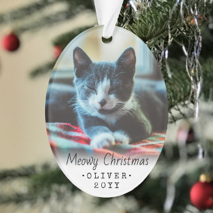 2 Foto Text Meowa Weihnachtskatze Schwarz-weiß Ornament