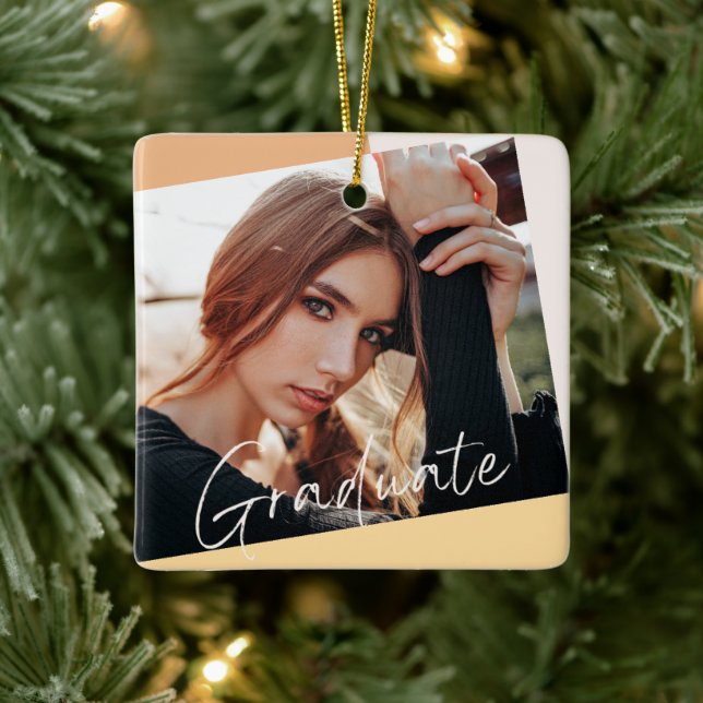 2 Foto Trendy Modern Natural Abschluss Weihnachten Keramikornament (Baum)